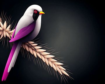 Violet Finch | moderne vogel op aren tegen donkere achtergrond van Karina Brouwer