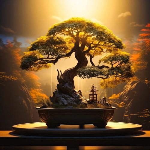 bonsai voor zonsondergang