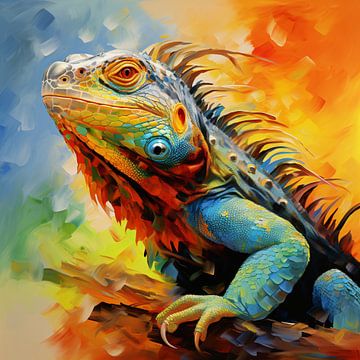 Iguana Abstract: Leguaan Kunst Canvas van Surreal Media