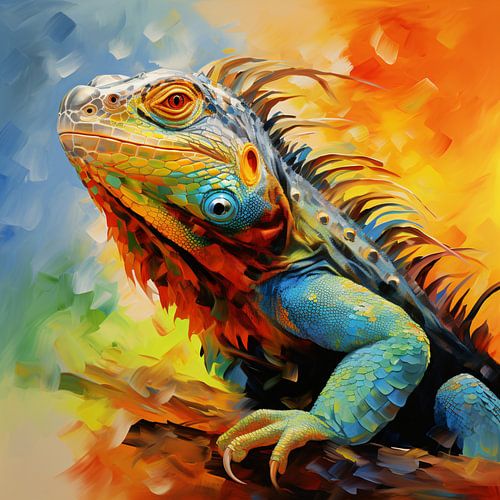 Iguana Abstract: Leguaan Kunst Canvas