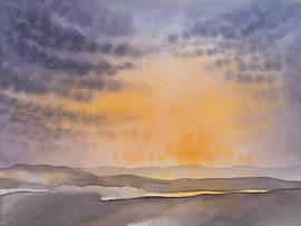 A golden sunrise over rolling hills by Adriana Mueller