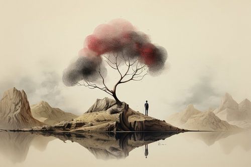 Bizarre surreal in minimal art landscape of an alien alien planet