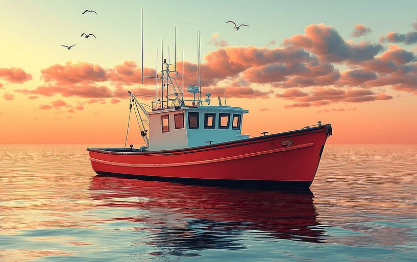 Lebendige Fischerboote auf ruhigen Gewässern von Lufy