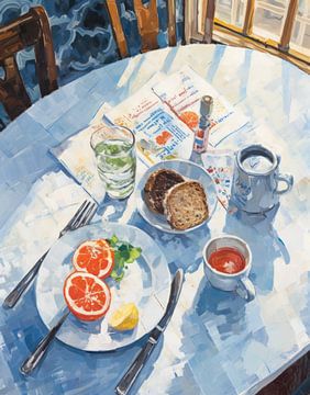 Blauw stilleven ontbijttafel van studio snik.