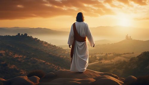 Jesus with sunset