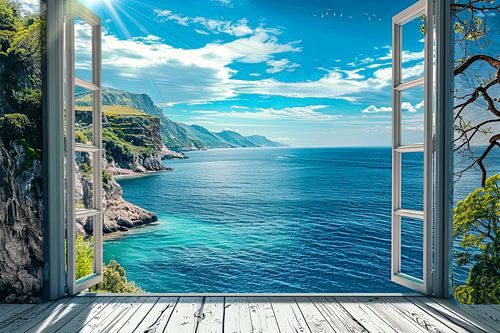 kijk uit het raam met zicht op een prachtig landschap