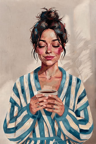 Ontspannen portret: Heerlijk Kopje koffie in de ochtend