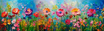 Colourful and cheerful Panorama of a summer flower field by Studio Pieternel