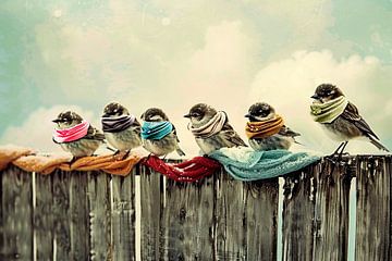 Vogels met kleurrijke sjaals van Art & Soul Creations