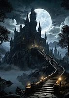 La dernière ascension vers le donjon éclairé par la lune