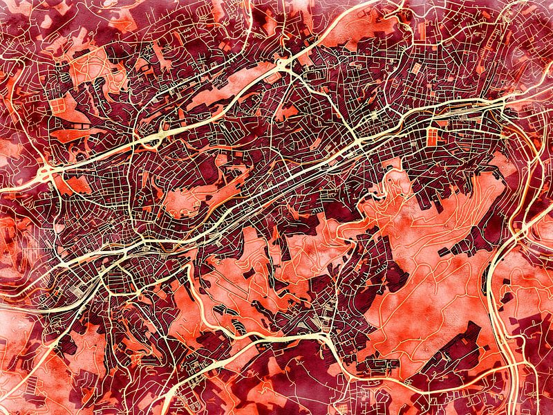 Kaart van Wuppertal in de stijl 'Amber Autumn' van Maporia