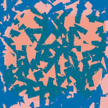 Moderne abstracte kunst in heldere pastelkleuren nee. Blauwe en roze-oranje kleuren van Dina Dankers