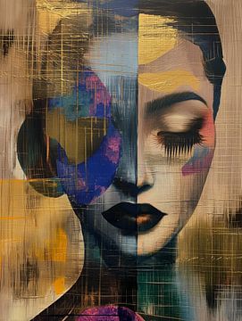 Vrouw abstract met gouden accenten van Bert Nijholt
