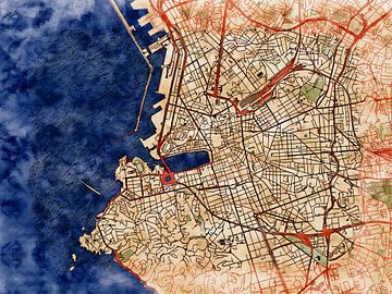 Kaart van Marseille centrum in de stijl 'Serene Summer' van Maporia
