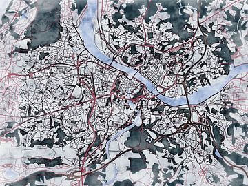 Kaart van Bayonne in de stijl 'White Winter' van Maporia