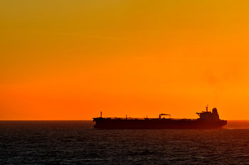 Cargo ship on open sea