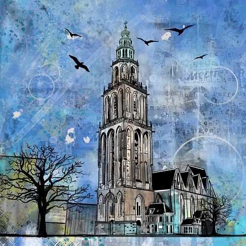 Martinitoren met blauwe achtergrond