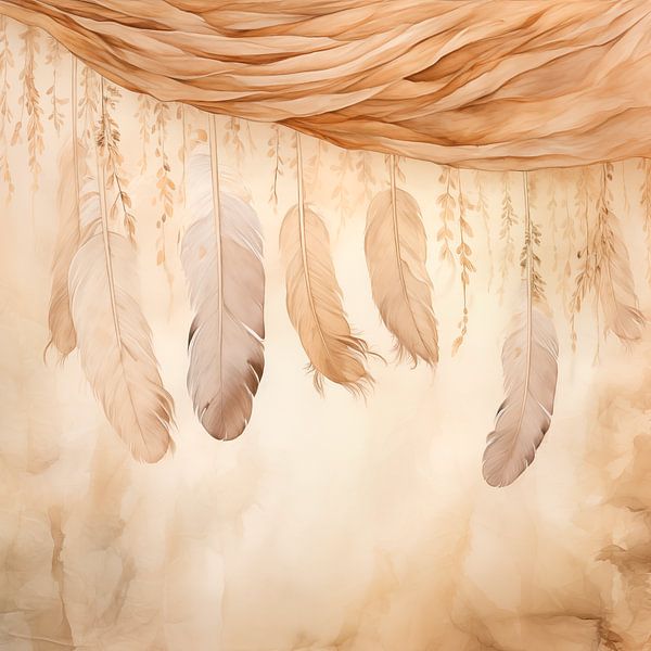 Floating Freedom: Feathers on the Draped Curtain by Carla van Zomeren