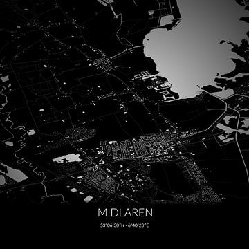 Schwarz-weiße Karte von Midlaren, Drenthe. von Rezona
