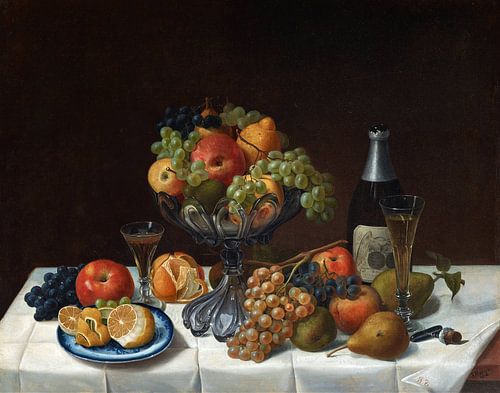 Fruitstilleven met champagnefles, Severin Roesen