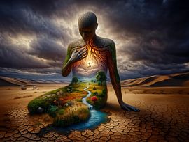 World Earth Day. Person sitting in desert shows new life by Eye on You