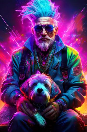 oude punker met hond