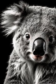 Zwart-wit koala portret van Art & Soul Creations