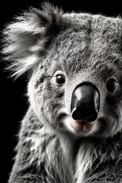 Portrait de koala en noir et blanc par Art & Soul Creations