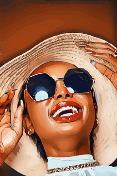 Dare to look at the light - Woman with sunglasses and hat by The Art Kroep