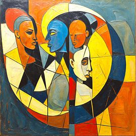 Abstracte Geometrische Portretten in Kubistische Stijl -2 van STUDIO ARTSY