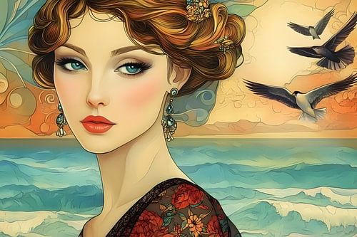 De godin van de zee in een Art Nouveau droom