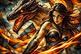 Drache und Kriegerin von Linda de Klein