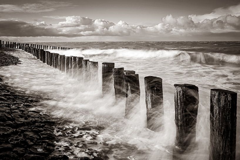 Breskens beach posts( sepia 2 ) by Linda van der Veeken