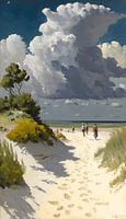 Strandwandeling met familie - staand