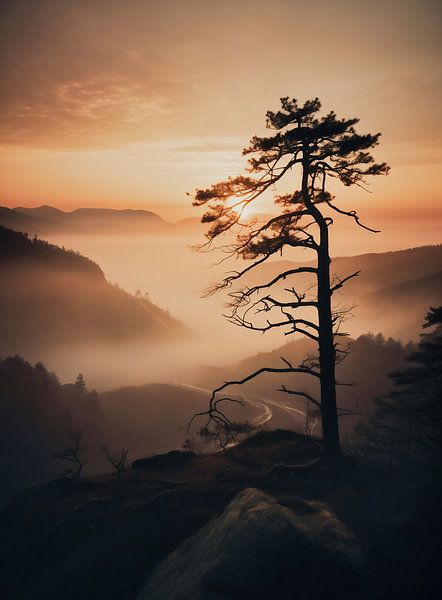 Zonsopgang in het bos van fernlichtsicht