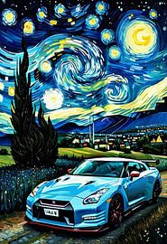 Nissan GT-R R35 Sterrennacht Abstracte kunst – Moderne JDM-icoon Kosmische wanddecoratie