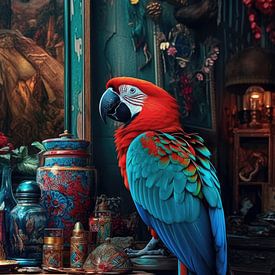 Parrot in Colourful Oasis. by Digitale Schilderijen
