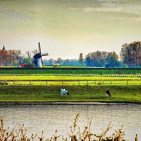 Nederlands landschap met een windmolen van Vladimir Kozich