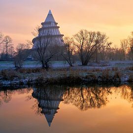 Old Elbe in Magdeburg with millennium tower in the Elbauenpark by Heiko Kueverling