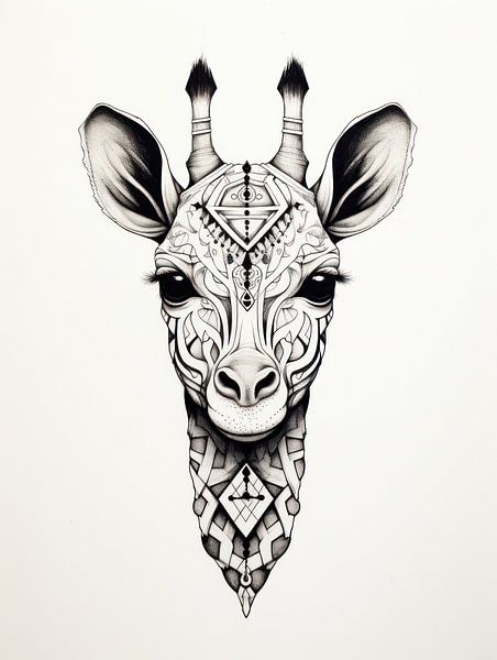 Geometric Giraffe in Monochrome by Eva Lee