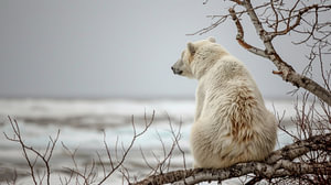 Eisbär blickt über die weite Eislandschaft
