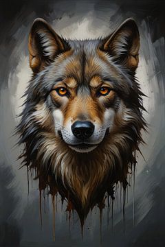 Le regard majestueux d'un loup sur De Muurdecoratie