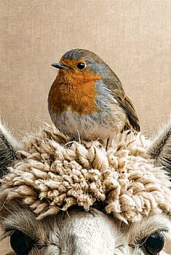 Unerwartete Freundschaft zwischen Rotkehlchen und Alpaka von Emiel de Lange