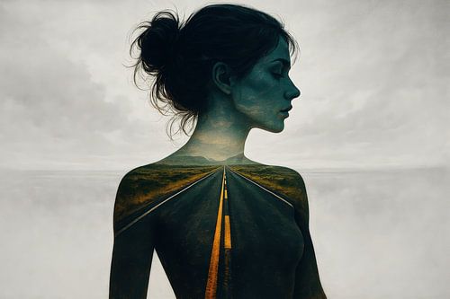 Profiel met eindeloze rechte weg