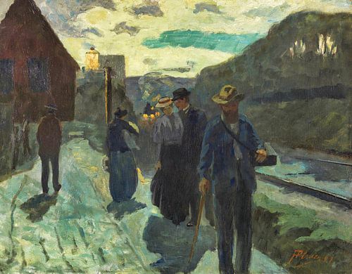 Stuttgarter Westbahnhof in der Abenddämmerung, HERMANN PLEUER, 1899 von Atelier Liesjes