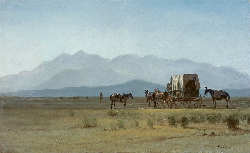 Landmeterswagen in de Rockies, Albert Bierstadt van Meesterlijcke Meesters