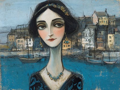 Lofoten painting | Woman in harmonious shade of blue