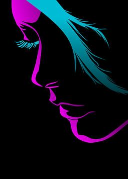 Vrouw gezicht blauw roze kunst van IHSANUDDIN .