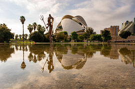 The opera house set against a green backdrop