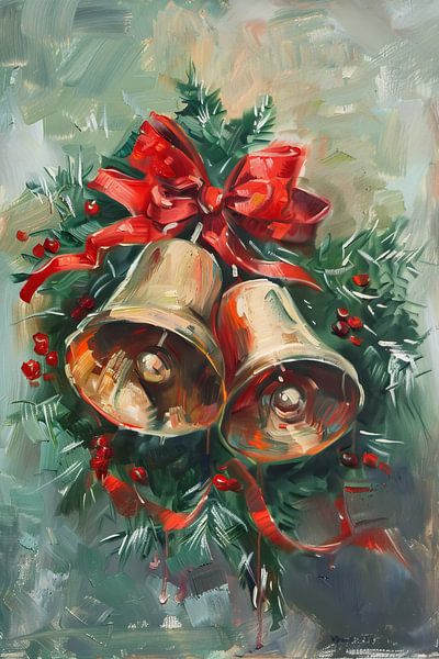 Weihnachtsglocken | Goldene Glocken mit roter Schleife von Wunderbare Kunst